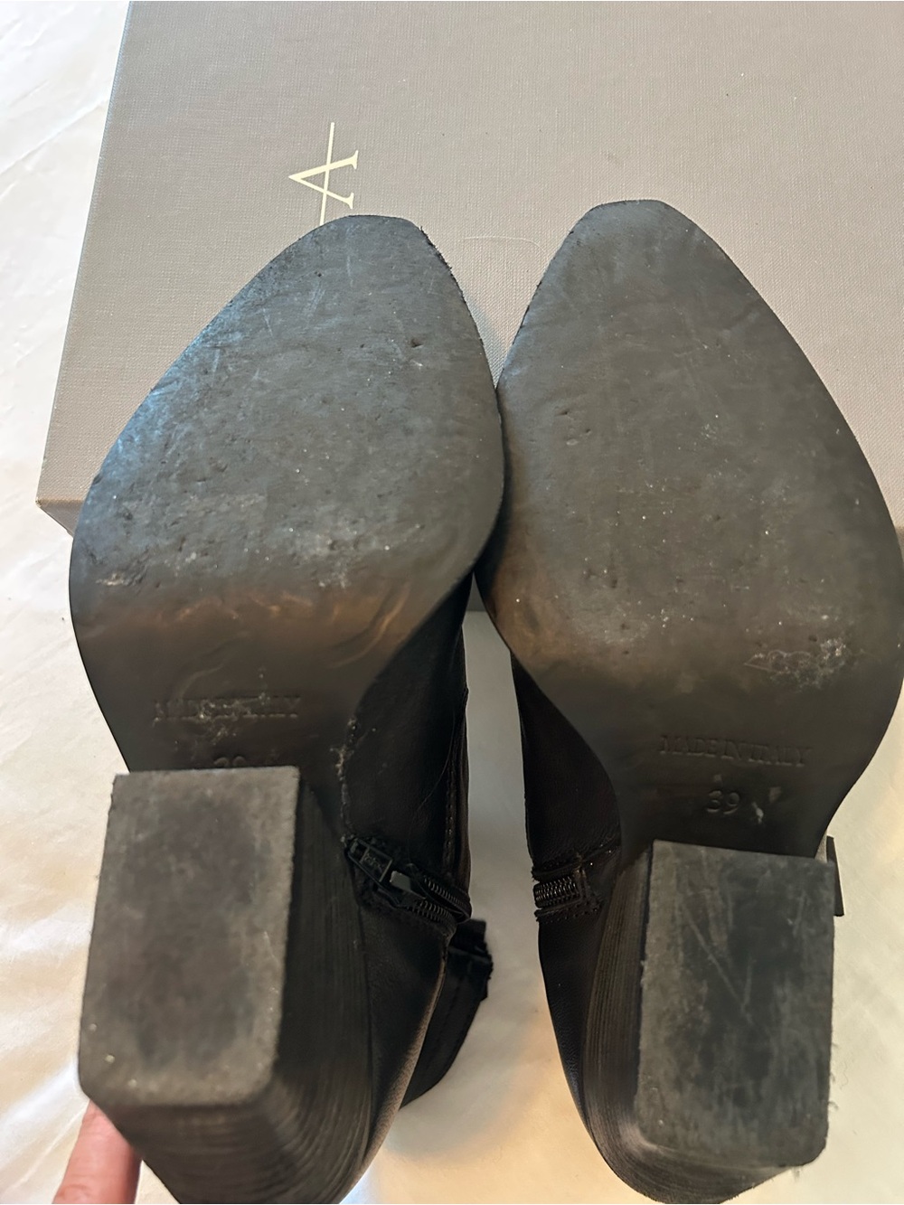 Made in Italy Women's Black Leather Ankle Booties with Stacked Heel - Picture 3 of 4